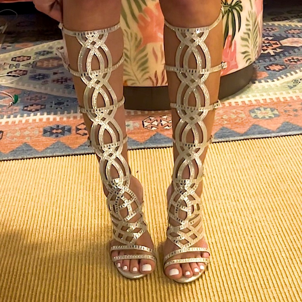 Sparkly gladiator sandal heels with crystals